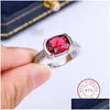 Cluster-Ringe 2023 Mode Princess Cut Oval Ruby FL Diamant Paar Ring für Frauen Zirkon Jubiläumsgeschenk Party Schmuck Sier Drop de Dh8AF