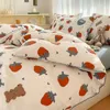 Conjuntos de cama Pequeno laço floral lavado algodão quatro peças conjunto todas as folhas de cama colcha cobre verão