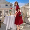 Платье бордового цвета, женское летнее новое ампирное винтажное платье до середины икры во французском стиле, однотонные складки с пышными рукавами, универсальная одежда Harajuku