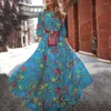 Lässige Kleider Weiches Frühlingskleid Eleganter Blumendruck Maxi für Frauen A-Linie Big Swing Hohe Taille Abend mit halben Ärmeln Alle