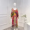 Casual Dresses Summer Top Quality Red Pink Silk Holiday Beach Style Windows Back Long Sleeve Midi Loose Dress