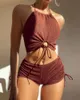 Bikini de color liso con tirantes y tirantes para mujer, traje de baño de cuerpo dividido, bikini deportivo de playa con ángulo plano, novedad de 2024