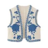 Waistcoats Women Vintage Position Floral Embroidery Short Vest Jacket Ladies National Style Patchwork Casual WaistCoat Tops