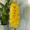 Perruques de cheveux couleur jaune vague lâche synthétique dentelle avant perruque naturelle délié long jaune cheveux partie moyenne perruques femmes Cosplay utilisation 240306