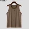 Men's Tank Tops INCERUN 2024 American Style Hollowed Knitted Design Vests Casual Well Fitting All-match Simple Solid S-5XL