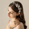 Jonnafe Silver Color Leaf Bridal Tiara Headband Women Prom Hair Crown Pearls Jewelly WeddingヘッドピースAcccessories 240306