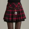 skirt Winter Skirts Womens New Fashion Autumn Hollow Out Lace Saia Feminina Mini Short Belt Plaid Pleated Wool Skirt