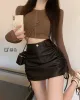 skirt Sexy Women Pu Leather Tied Detail Black Mini Skirt Autumn Sexy Mini Dress High Waist Women Skirts Casual Female Bodycon Skirts