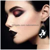 Dangle Kroonluchter Halloween Punk Dubbelzijdig Lederen Dangle Oorbellen Voor Vrouwen Skelet Hyperbolische Drop Earring Party Mode Jewe Dhaf7