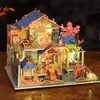 Architecture/DIY House NEW DIY Wooden Doll Houses Peach Blossom Attic Casa Miniature Building Kits with Furniture Led Light Dollhouse for Girls Gifts