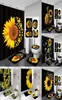 Rideaux de douche Ensembles de rideaux papillon magique noir jaune Art pays fleur salle de bain décor tapis de bain tapis couverture de toilette 2209225548770