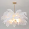 Chandeliers Art Deco Ostrich Feather LED Pendant Chandelier White Pink Hanging Lamps Suspension Luminaire Lampen For Dinning Room