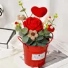 Decorative Flowers Mother's Day Artificial Flower Metal Pail Bucket Crochet Knitted Wool Sunflower Handmade Finished Bouquet