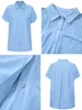 Kvinnors blusar Casual Women Short Sleeve Button Shirts With Pocket Elegant Lapel Fold For Office Lady White Summer Tops