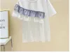 Camisetas XFPV Mulheres Lace Listrado Patchwork Ruffled Cotton Top Y2k Camiseta Novo Pescoço Redondo Manga Curta Doce Coreia Maré Verão 2023 SM2772