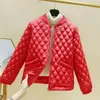 Women's Trench Coats Spring Autumn Stand-up Collar Baseball Clothes Diamond Shaped Checkered Cotton Women Short Retro Loose Small Jacket