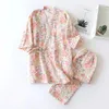 Mulheres Pijamas Kisbini Kimono Estilo Mulheres Pijama Conjunto Flor Impresso Outono Primavera Feminino Algodão Solto Homewear Pijamas