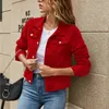 2023 Donna Giubbotti di jeans corti Moda femminile Casual Manica lunga Risvolto Tasca con bottoni solidi Giacca di jeans sottile Autunno Inverno Cappotto 240229