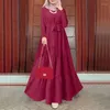 Abbigliamento etnico Abaya Abito lungo da donna a maniche lunghe Abito musulmano con lacci Caftano allentato Dubai Abito casual Jilbab Abito arabo Islamico Eid Ramadan