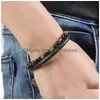 Beaded Mens Natural Stone Mti Layered Leather Bracelets For Women Tiger Eye Lava Rock Beads Chains Bangle Fashion Magnetic Buckle Jew Dhqon