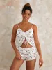 Women's Sleepwear Women S Silk Pajama Set Heart Print Cami Tops And Shorts Loungewear Lingerie V Neck