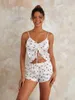 Women's Sleepwear Women S Silk Pajama Set Heart Print Cami Tops And Shorts Loungewear Lingerie V Neck