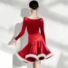 Stage Wear Kids Professional Dancing Dresses Red Velvet Latin Dance Performance Dress Girls Samba Ballroom Competition Costume SL9518