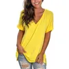 Summer hot selling V-neck solid color split short sleeved loose fitting T-shirt on both sides