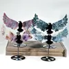 Natural Quartz Crystal Eagle Wings Sculpture Hand Carved Amethyst Moss Agate Ocean Jasper Gemstone Bird Wings on Stand Ornament Reiki Beautiful Birthday Present