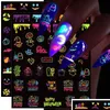 Klistermärken dekaler Colorf Halloween nagel glöd i den mörka neon lysande fluorescerande naglarna design för parti och bar självhäftande dhu07