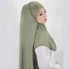 Ethnic Clothing Beautiful Muslim Hijab Solid Color Turban With Stone Abaya Hijabs For Woman Jersey Scarf High Quality Islamic Instant Shawl