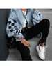 Jean Jacket Women Denim Jackets Autumn Winter Loose Plaid dragkedja toppar Streewear Hip Hop Coats Ladies Plus Size 5XL 240226