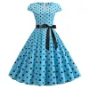 Jurk vrouw retro jurken Audrey Hepburn jaren 1950 60s rockabilly polka dot gedrukte strik pinup baljurk feestjurk gewaad vestidos #g3