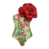 Sexy OneShoulder Ruffled Print traje de baño floral Bikini Set de una sola pieza Micro Monokini traje de baño para niñas ropa de playa de verano 240223