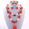 Dudo Nigerian Bridal Jewelries Nature Coral Beads Jewelry Set 2024 Tassel African Necklace Set Orange and White