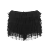 Kvinnors shorts Elegant svart LCAE Y2K veckad skiktad elastisk midja bunden blommare gatakaka kjol