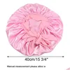 Gorros de ducha Mujeres Satin Slee Slee Hat Night Sleep Cap Head Tie Band Cuidado del cabello Bonnet Nightcap Uni Caps Turban Curly Braid Hy0427 Drop Dhrgp