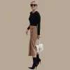 Kjol ael retro kvinnlig höjd midja asymmetri ull midi kjol wrap ny rutiga kvinnor kläder vintage mode jupe longue femme smal