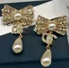 Stud CHANNEL Letter Earrings Studs Women Simple Designer Rhinestone Ear Jewelry Lucky Gold White K Color 925 240306