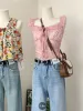 Camis New Summer French Fashion Canotta in chiffon Donna Vintage Halter Crop Top senza maniche Estetico Ruffle Design Mori Girl Streetwear