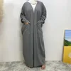 Abbigliamento etnico Eid Abaya musulmano per le donne Ramadan Marocco Tasche solide Abaya Arabo Dubai Cardigan modesto Caftano sciolto Islam Abito lungo