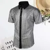 Vintage 70s Disco Men's Club Shirt Reflective Shiny Sequins Turn-down Collar Short Sleeve Button Down Men
