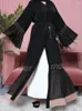 Vêtements ethniques Eid Ramadan Musulman Abaya pour femmes Cardigan en dentelle Noir Maroc Kaftan Jubah Kimono Robe Maxi Robes longues Abayas Dubaï