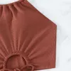 Bikini de color liso con tirantes y tirantes para mujer, traje de baño de cuerpo dividido, bikini deportivo de playa con ángulo plano, novedad de 2024