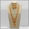 Paramètres de bijoux Paramètres de bijoux Dubaï Inde Ensembles de couleur or pour femmes Collier de fleurs africaines Boucles d'oreilles Fête de mariage Aessorie Dhsnn