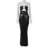 Dress 2023 Pu Leather Strapless Solid Hollow Out Slit Sexy Bodycon Maxi Prom Dress Summer Fall Elegant Slim Outfit Wedding Party