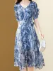 Sukienka evnisi elegancka kobiety kwiatowy nadruk niebieska szyfonowa sukienka vneck elegancka biuro sukienki letnie na kobiety impreza szczupła vestido