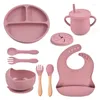 Geschirr-Sets 7 teile/satz Baby Geschirr Set Abendessen Platte Füttern Für Kind Kostenloser Personalisierte Name Grade Silikon Saugnapf Platten Schüssel