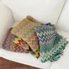 Bohemiskt kast filt geometriskt stickat filt för sängplädet vardagsrum boho heminredning restråd filt med tofs 240229