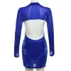 Pakken Glanzende Vrouwen Sexy 2 Delige Set See Through Lange Mouwen Backless Body Top Split Wrap Heupen Mini Rokken Past Club Party outfits